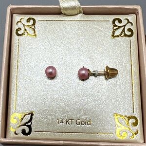 14 KT Gold Pink Freshwater Pearl Stud Earrings 4mm